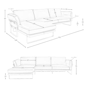 Divano con chaise longue sinistro in pelle di cammello