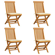 Sedie da Giardino con Cuscini Crema 4 pz Massello di Teak