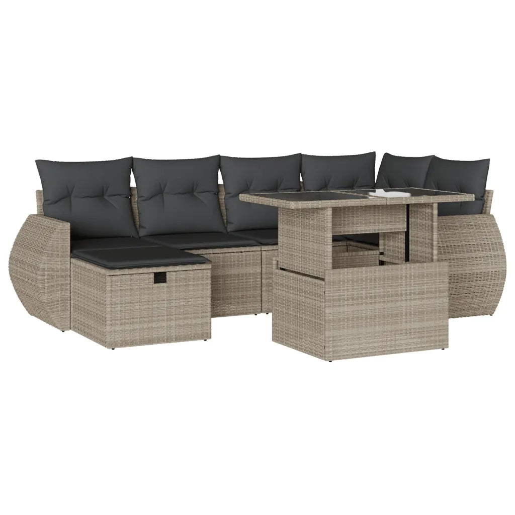 Set Divani da Giardino 7pz con Cuscini Grigio Chiaro Polyrattan 3275142