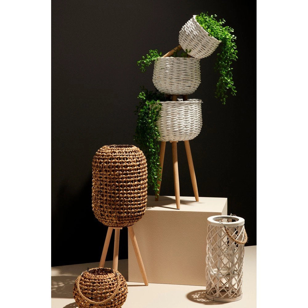 Set 2 Lanterne Treppiede in Rattan Marrone Boho da Interno - ALEXANDER
