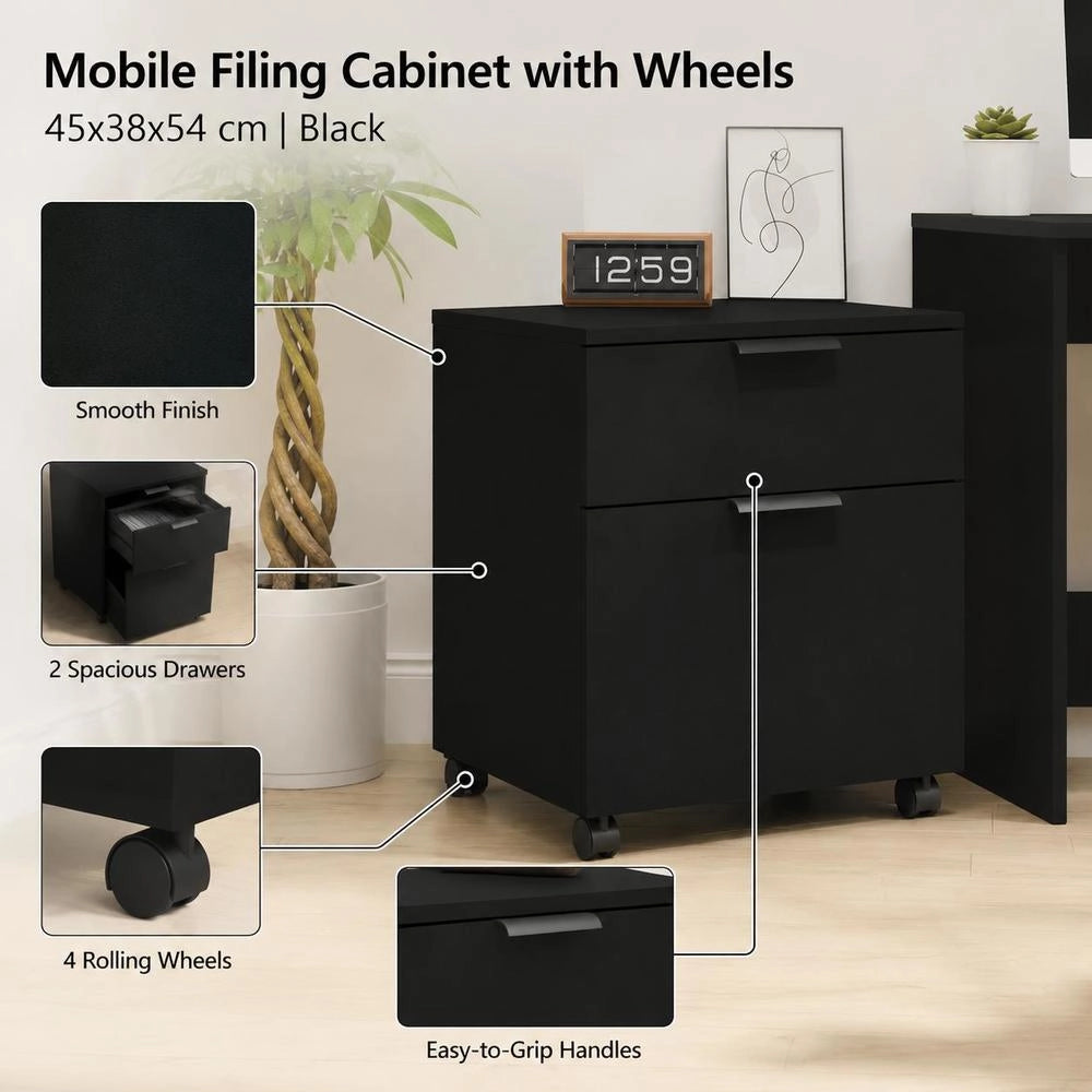 Mobile Filing Cabinet With Wheels, Black, 45x38x54 Cm