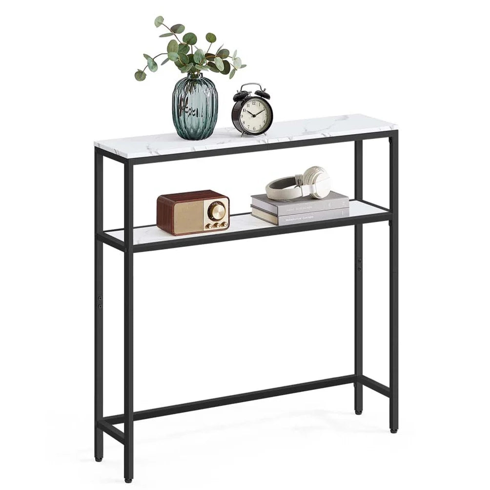 Consolle per ingresso tavolino sottile a 2 ripiani 20 x 120 x 80 cm tavolino laterale con 2 ripiani per soggiorno/camera da letto marmo bianco e nero 12_0005227