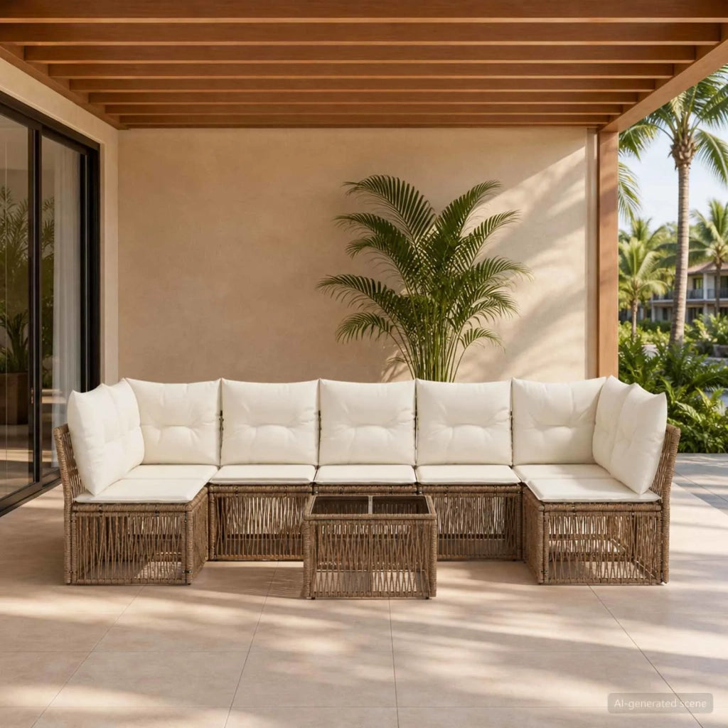 Set Divano da Giardino 8 pcs Beige polyrattan 3434169