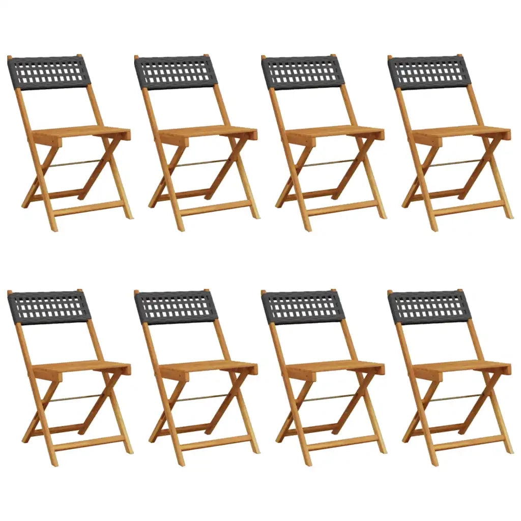 Sedie Giardino Pieghevoli 8pz Nere Polyrattan e Legno Massello