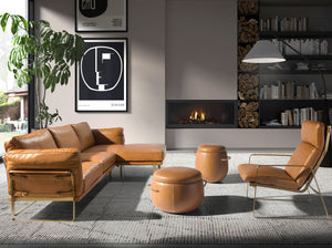 Divano chaise longue destro in pelle di cammello