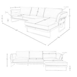 Divano chaise longue destro in pelle di cammello