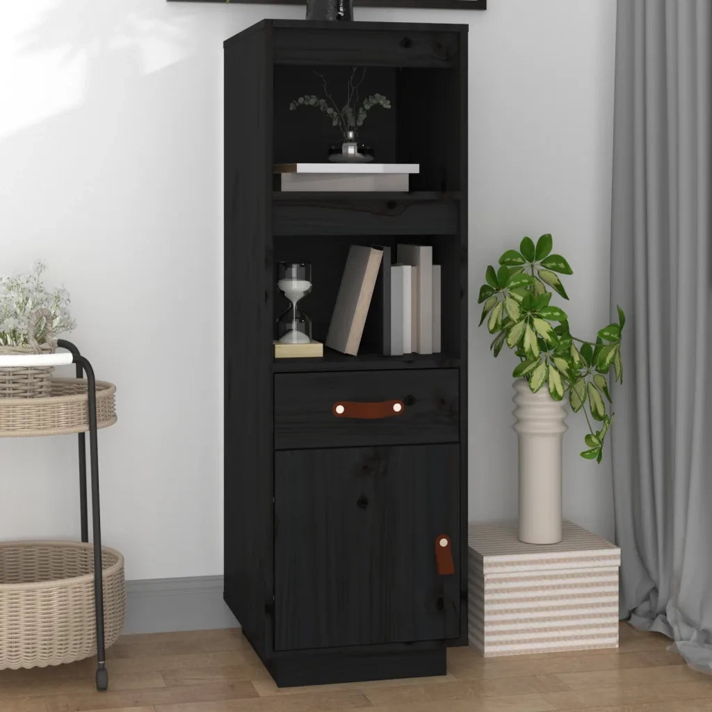 Credenza Nera 34x40x108,5 cm in Legno Massello di Pino 820156