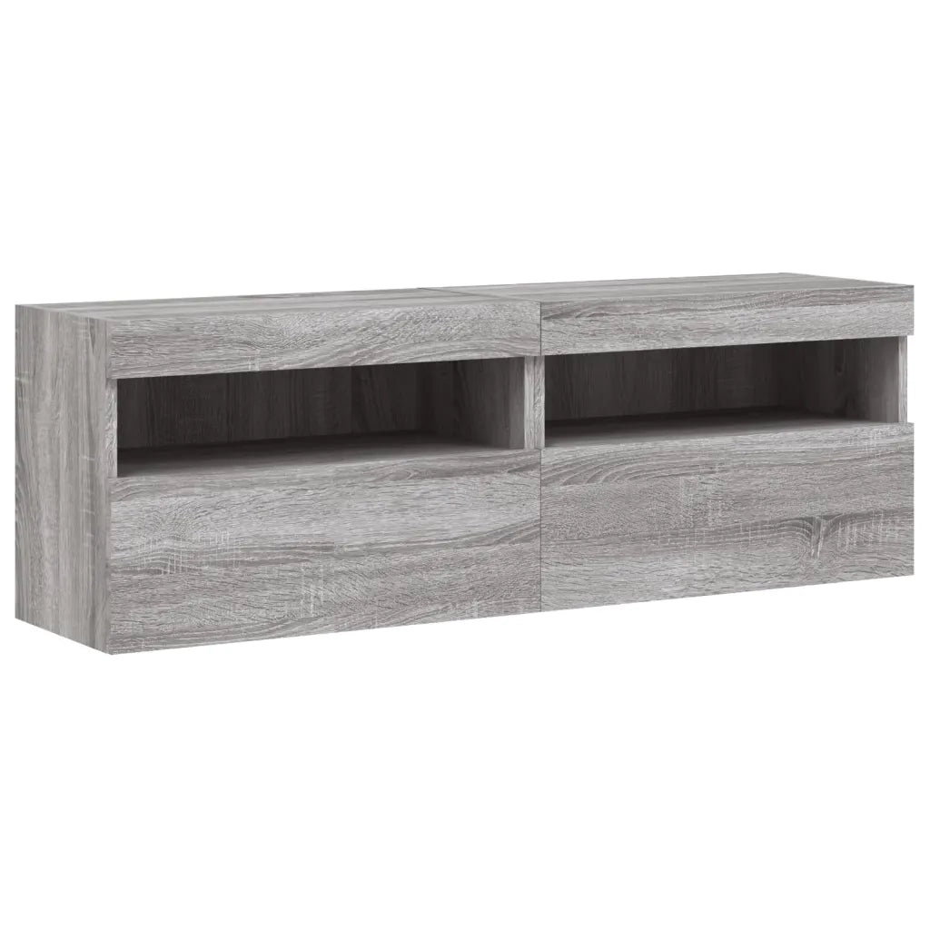 Mobili TV a Parete con Luci LED 2 pz-Credenza per TV sospesa Grigio Sonoma 60x30x40 cm