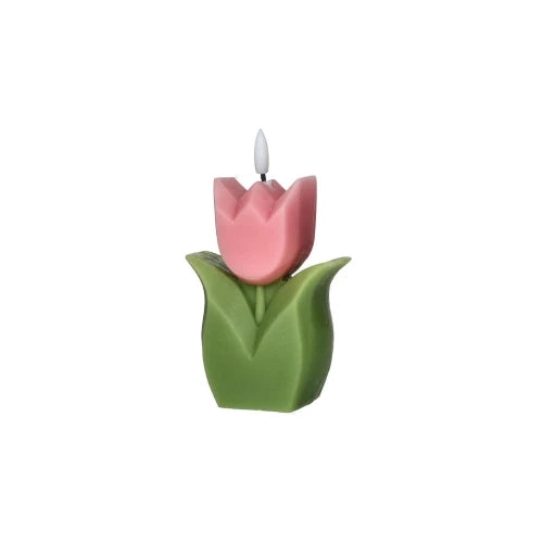 Candela LED Tulipano 15cm in Paraffina colore rosa