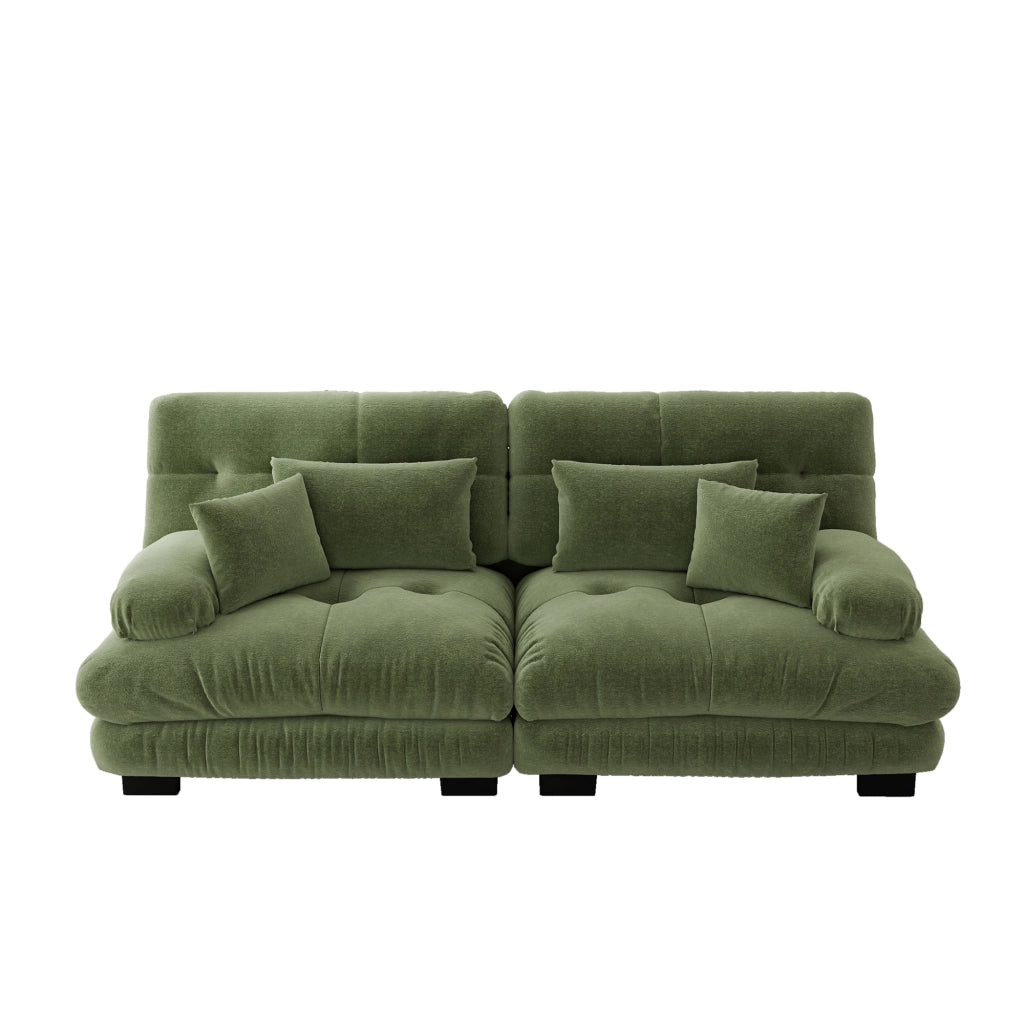 Divano Angolare Chenille ¨C Xylo ¨C Verde, Cuscini, Legno Massello