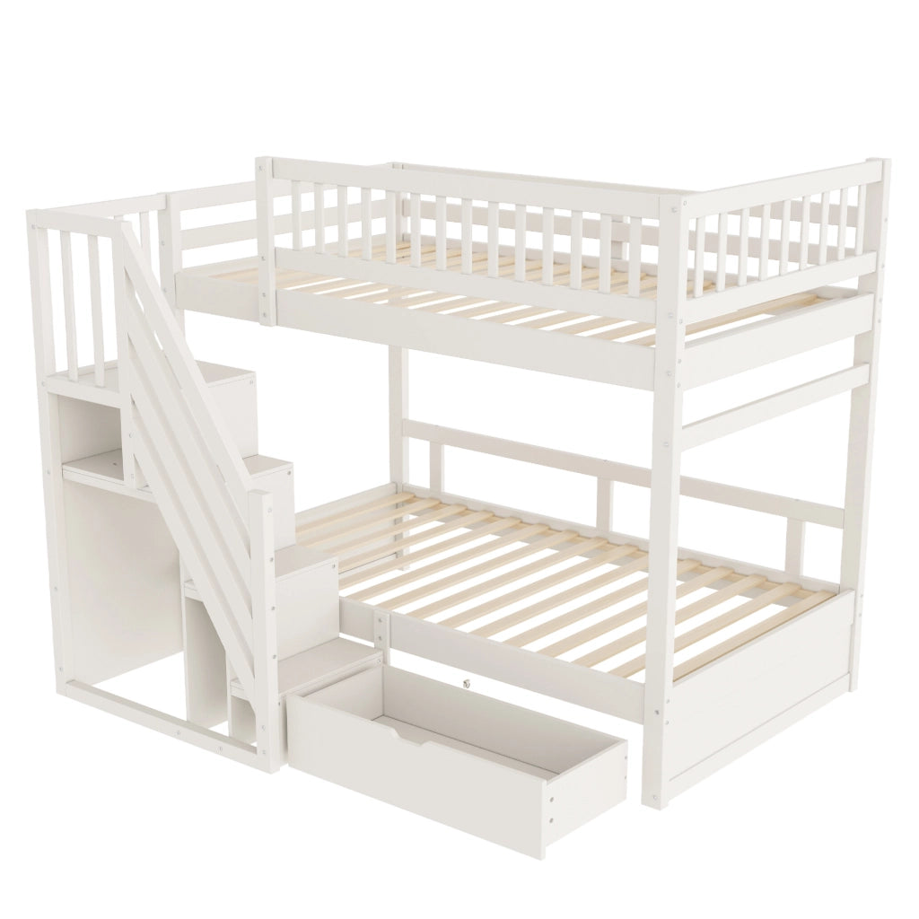 Letto a castello 90x200 cm con scala contenitore e cassetto
