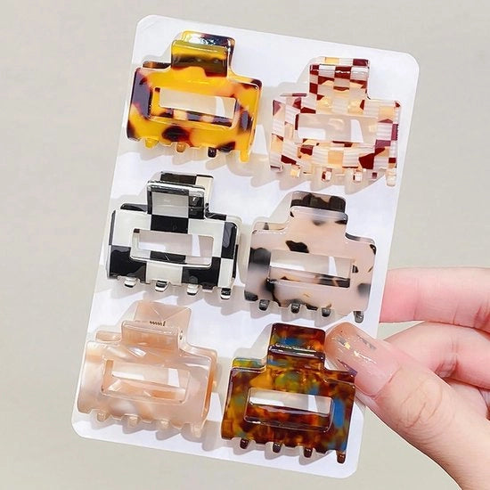 Accessori per capelli fini - Set a 6 clip per capelli con disegno a leopard - Clip antislip quadrati per donne e ragazze