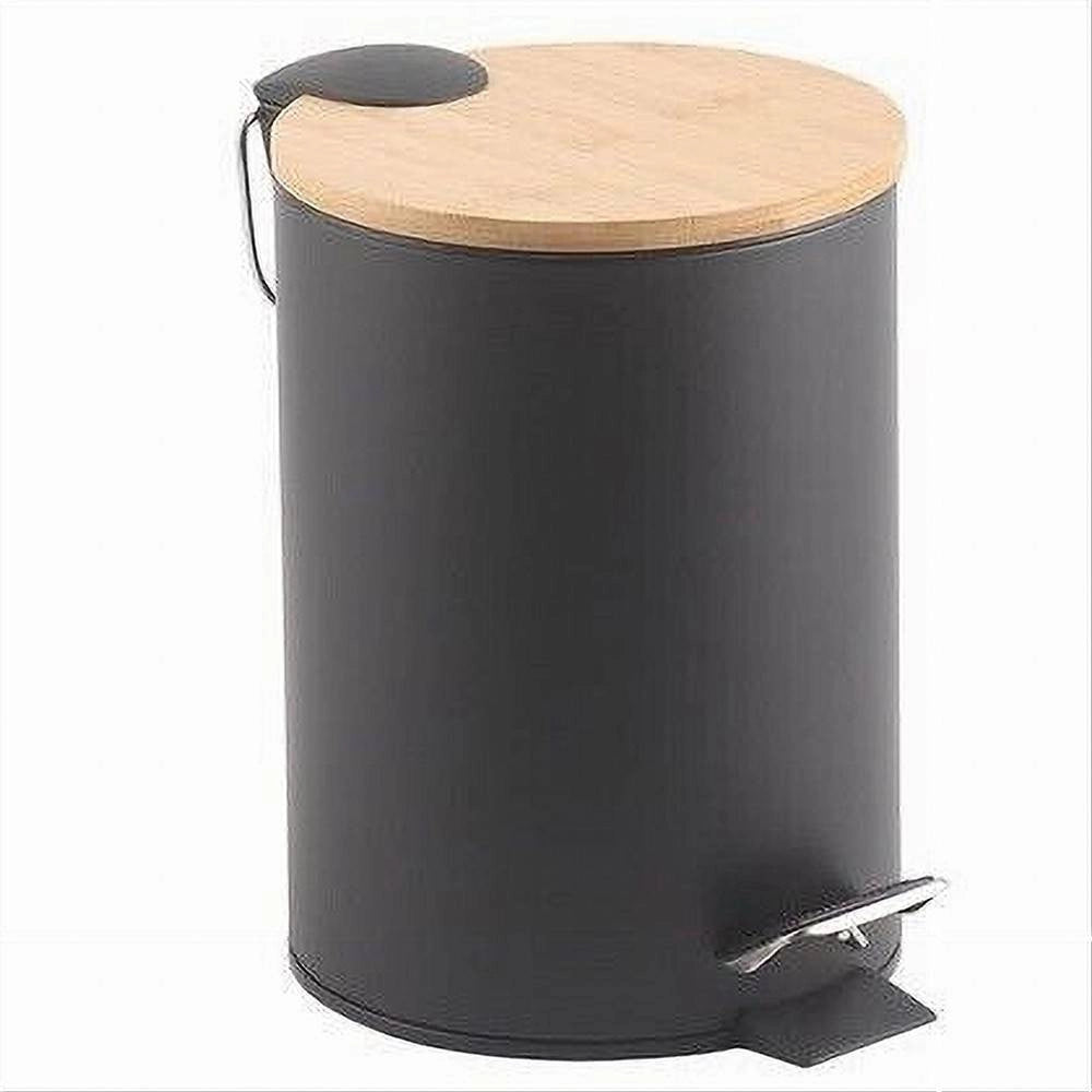 Trade Shop - Pattumiera Acciaio A Pedale 3 Litri Bidone Cestino Spazzatura Nero Legno 87457 -