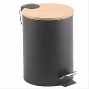 Trade Shop - Pattumiera Acciaio A Pedale 3 Litri Bidone Cestino Spazzatura Nero Legno 87457 -