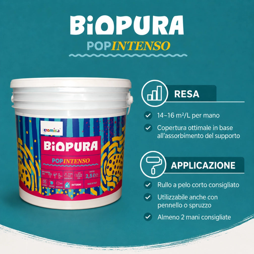 Popintenso palestra e decori interni pittura murale lavabile e coprente cromika *** formato 2.5 lt, colore- azzurro g...