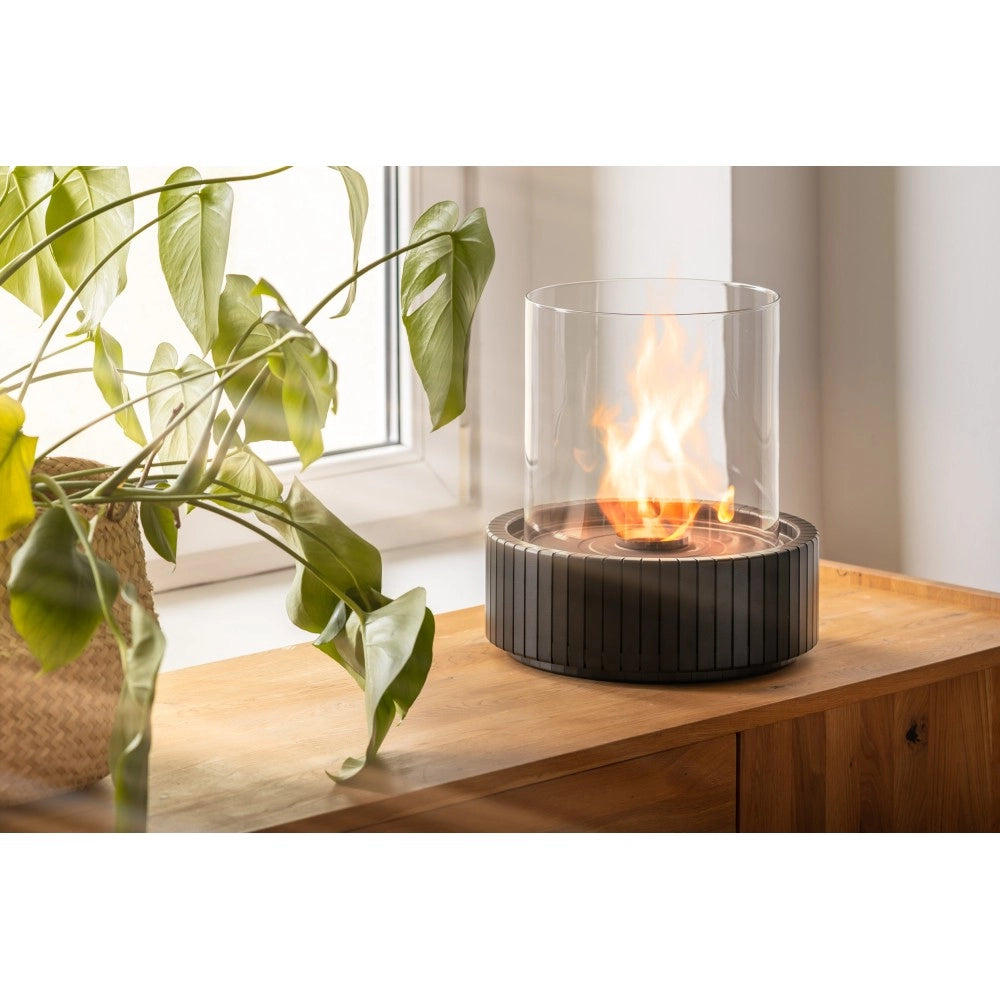 Planika - Biocamino da Tavolo Lotus Caminetto a Bioetanolo Portatile con Tecnologia Commerce, Cilindrico in Vetro