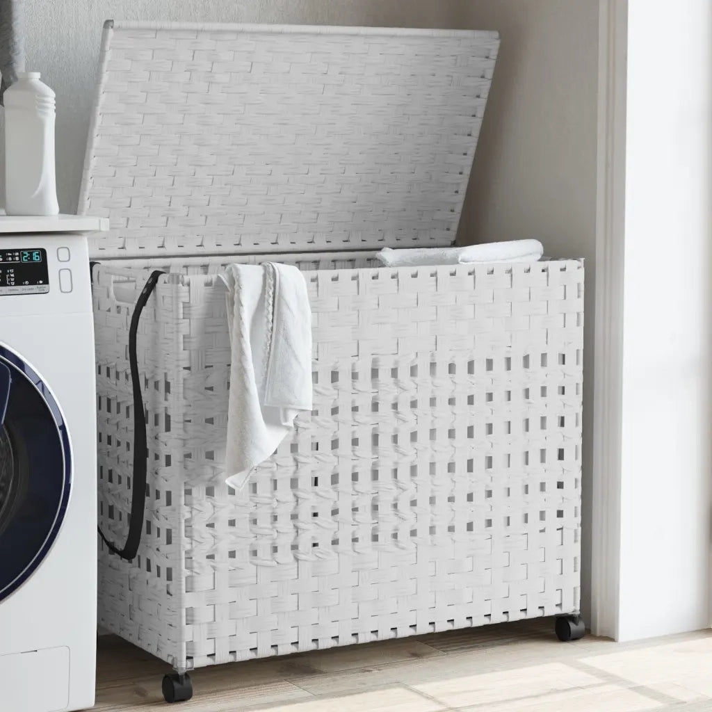 Cesto Portabiancheria con Ruote Bianco 66x35x60 cm Rattancod mxl 133376