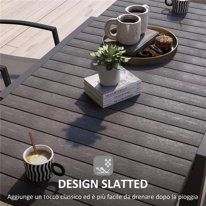 TAVOLO DA GIARDINO ALLUNGABILE PER 4-6 PERSONE CON PIANO A DOGHE, IN ALLUMINIO, 81/162X80X75 CM, GRIGIO