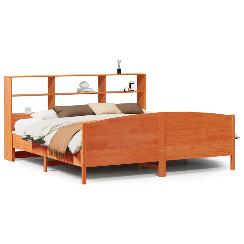 Letto Libreria senza Materasso Marrone Cera 200x200 cm in Pino 3323094