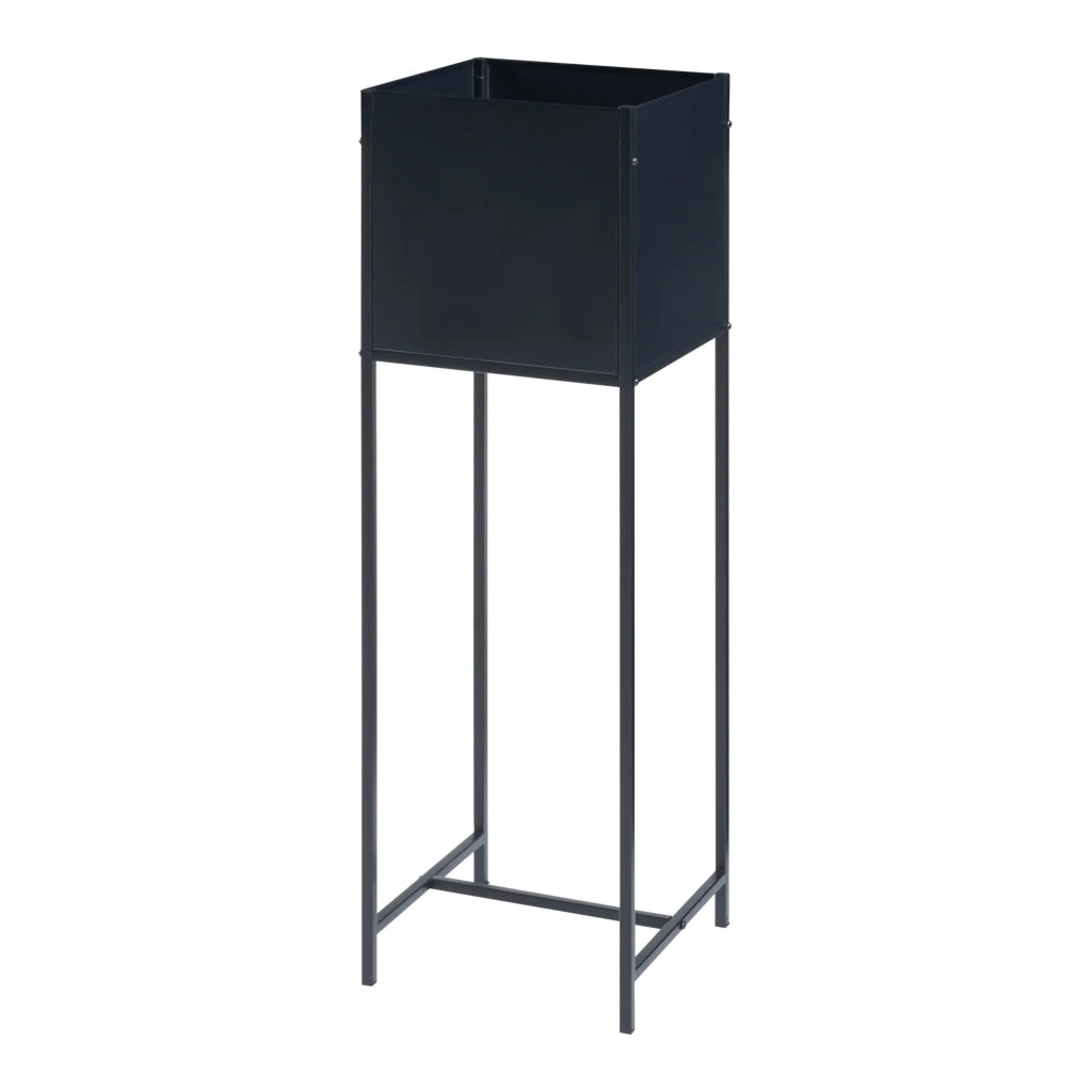 Supporto per piante con vassoio metallico integrato 100 x 30 x 30 cm nero 03_0010709