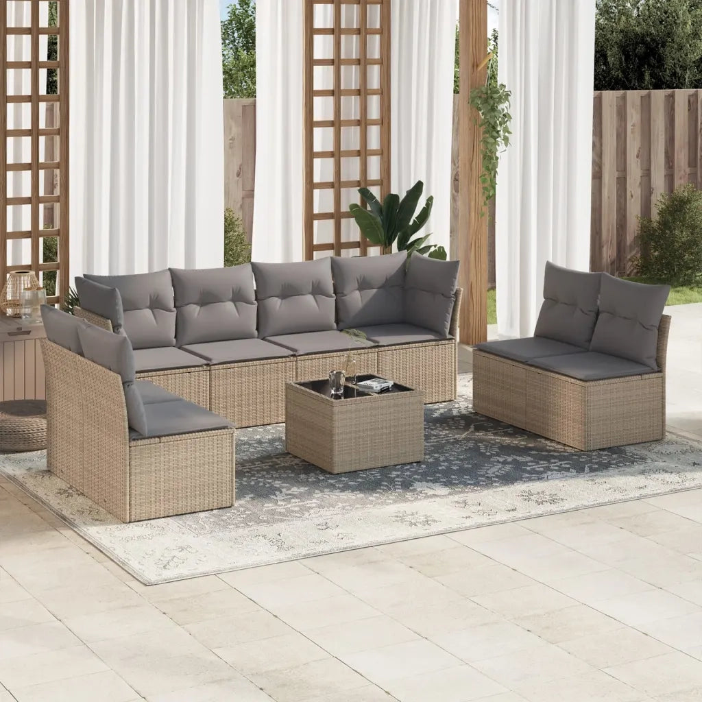 Set Divano da Giardino 9 pz con Cuscini Beige in Polyrattancod mxl 87367