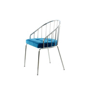 Sedia di design Palma in velluto blu e metallo cromato