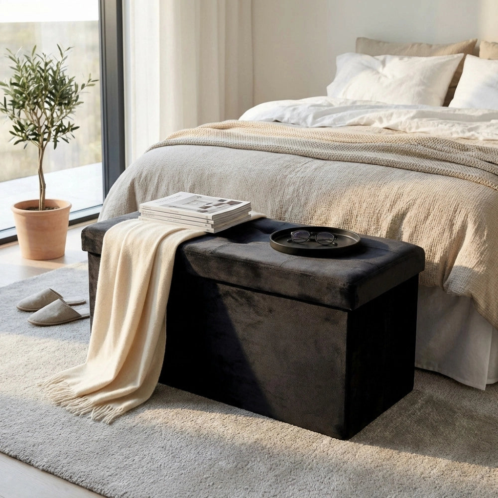 POUF CONTENITORE RETTANGOLARE IN VELLUTO NERO