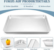 Set di teglia in acciaio inossidabile da 2 - Per arrostire, cucinare e servire - Non tossico e salutare - Liscio come uno specchio e inossidabile - Resiste alla lavastoviglie - Dimensioni 314 x 246 x 25 mm. Lavastoviglie