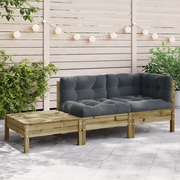 Divano esterno-Divano Giardino con Cuscini e Poggiapiedi Legno Pino Impregnato
