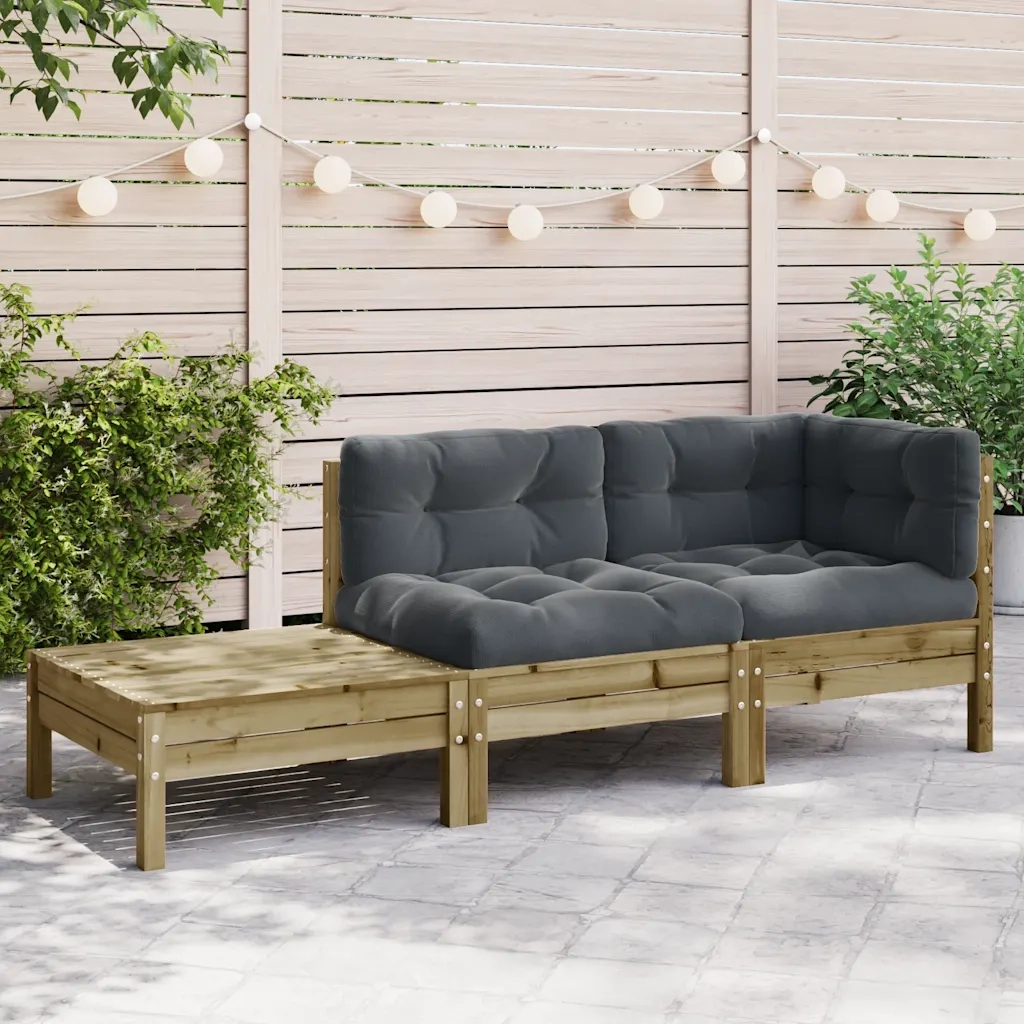 Divano esterno-Divano Giardino con Cuscini e Poggiapiedi Legno Pino Impregnato
