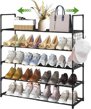 Scaffale per scarpe - ripostiglio - estensibile - 5 livelli - nero - sottile - spaziale - regolabile - 41 a 76 cm - robusto - adatto per soggiorno - camera da letto - camera - ingresso.