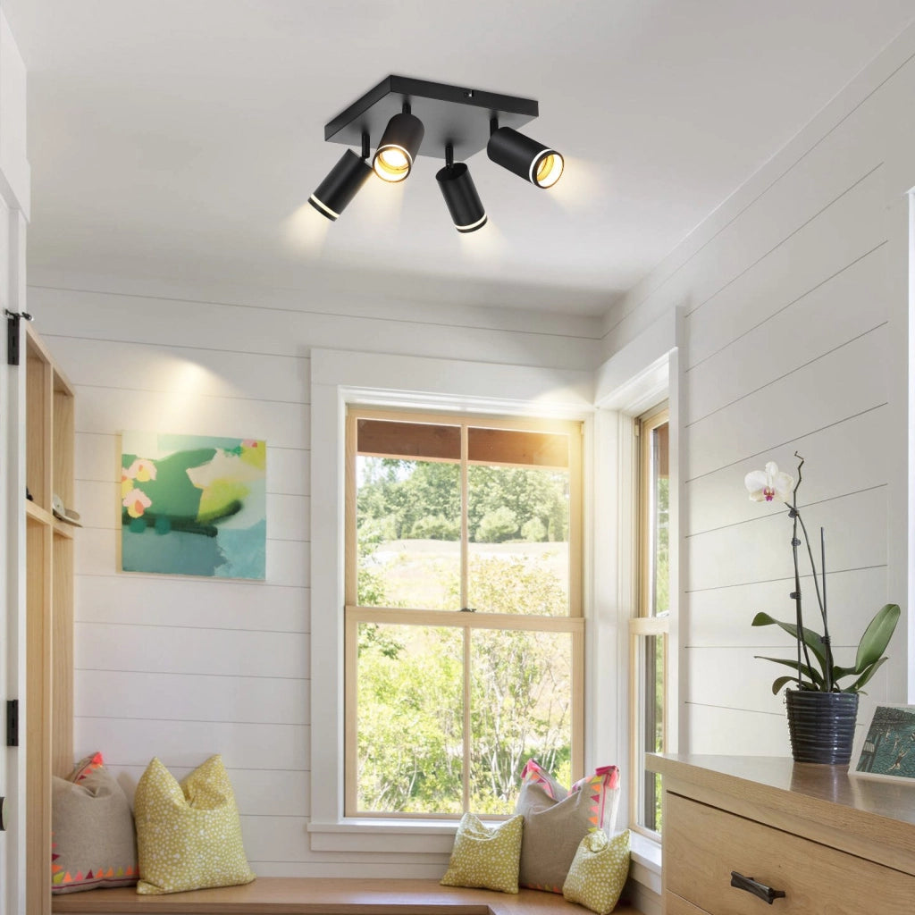 ZMH Faretto da soffitto neri 4 fiamme GU10 metallo per camera letto corridoio