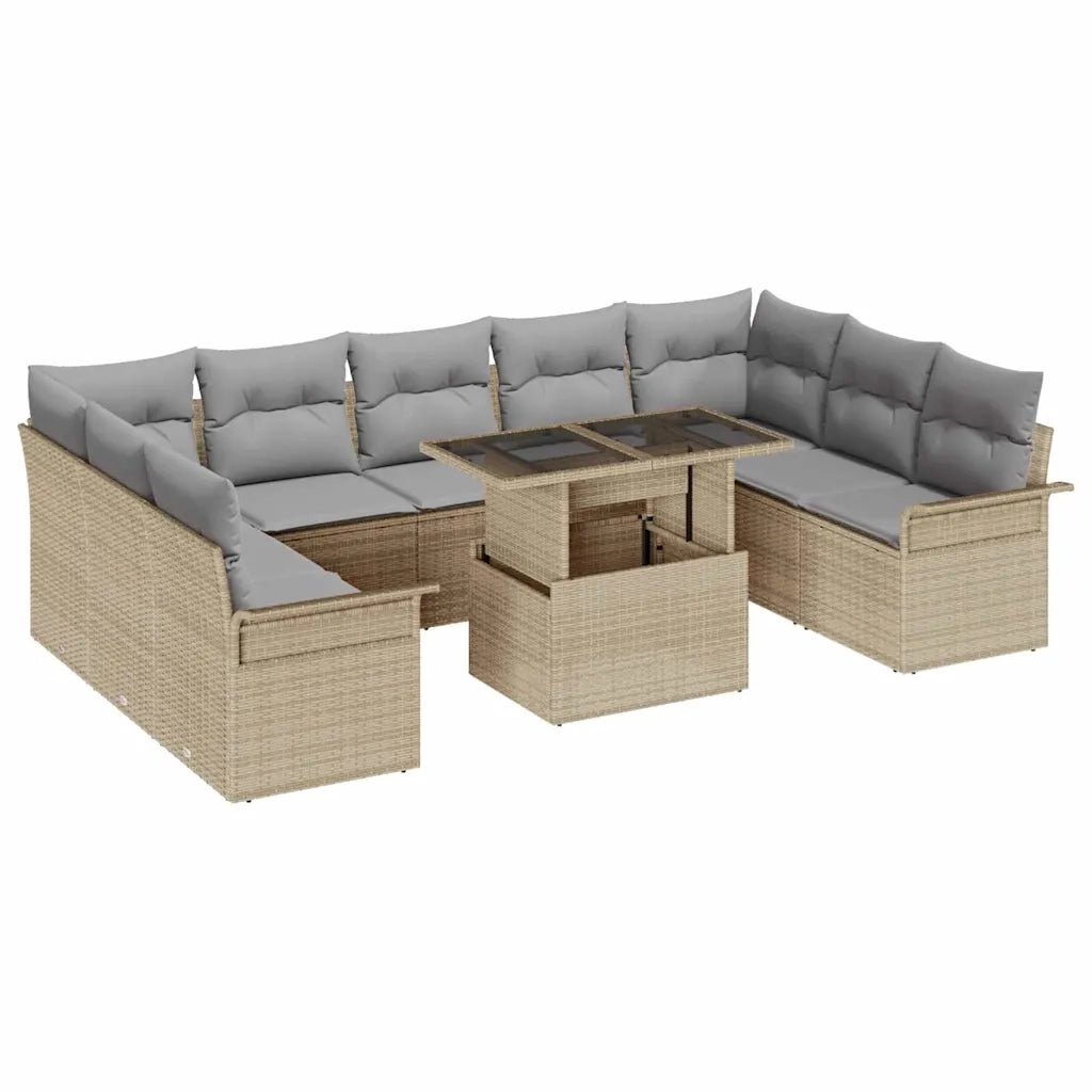 Set Divano da Giardino con cuscino 10 pcs Beige Poly Rattan 3348346