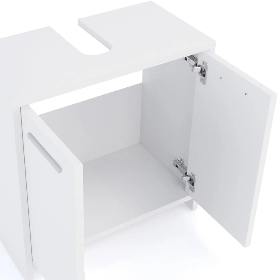 Set mobili bagno Kiko, Bianco, 58 cm, composto da specchio da bagno e mobile sottolavabo
