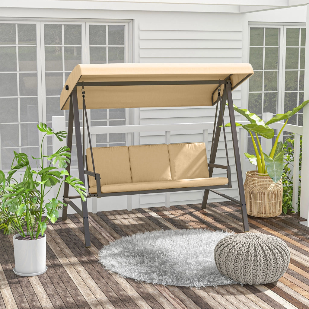 Altalena Da Giardino 3 Posti Con Tetto Orientabile E Cuscini Beige Poliestere Per Esterni