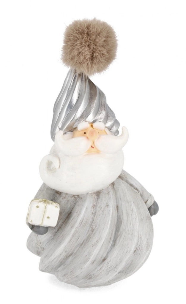 Babbo Natale Aksel in piedi grigio con regalo H20.5