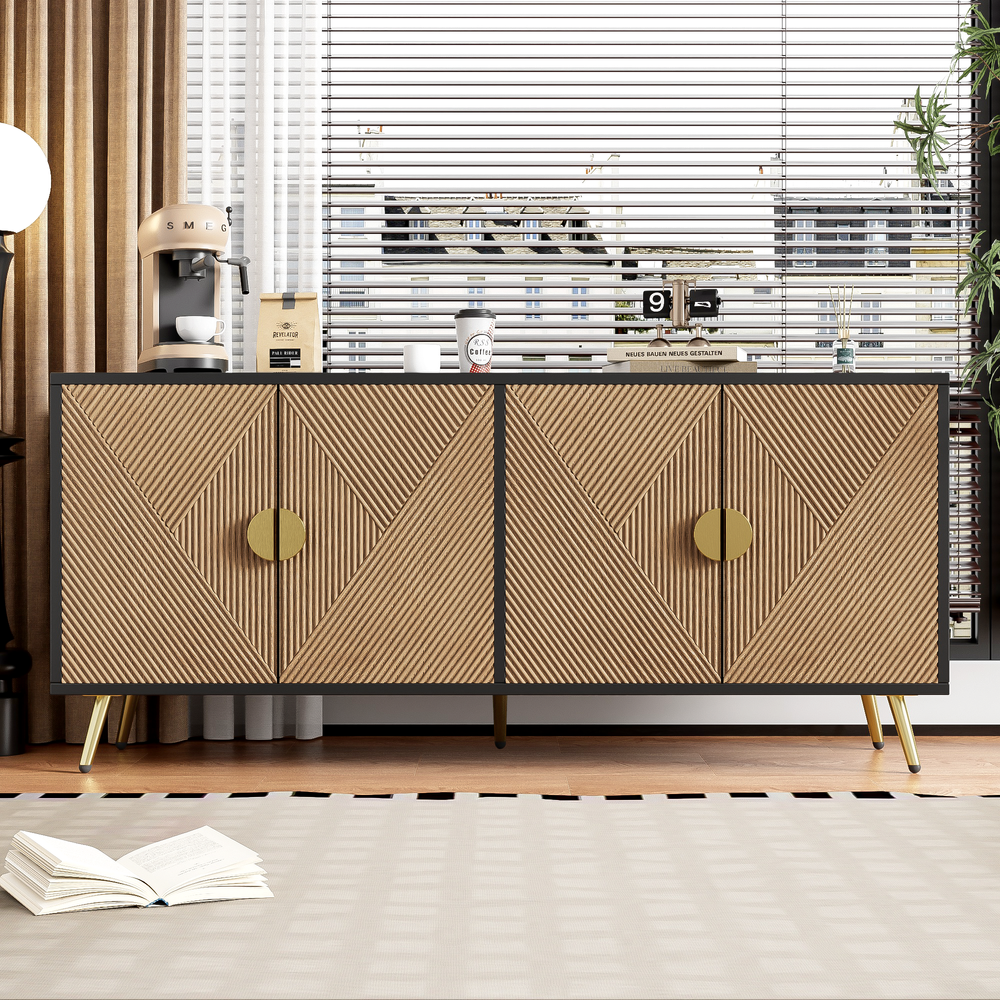 Buffet quattro ante - Xylo - 160 cm - Nero+Marrone - Maniglie oro spazzolato