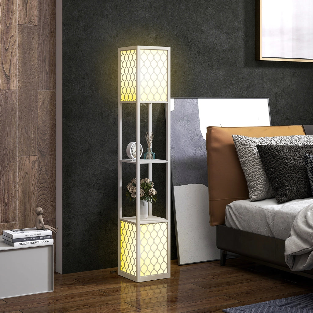 Libreria Lampadaire 2 Luci 4 Ripiani ¨C Zephmum ¨C Grigio MDF 26x26x156 cm