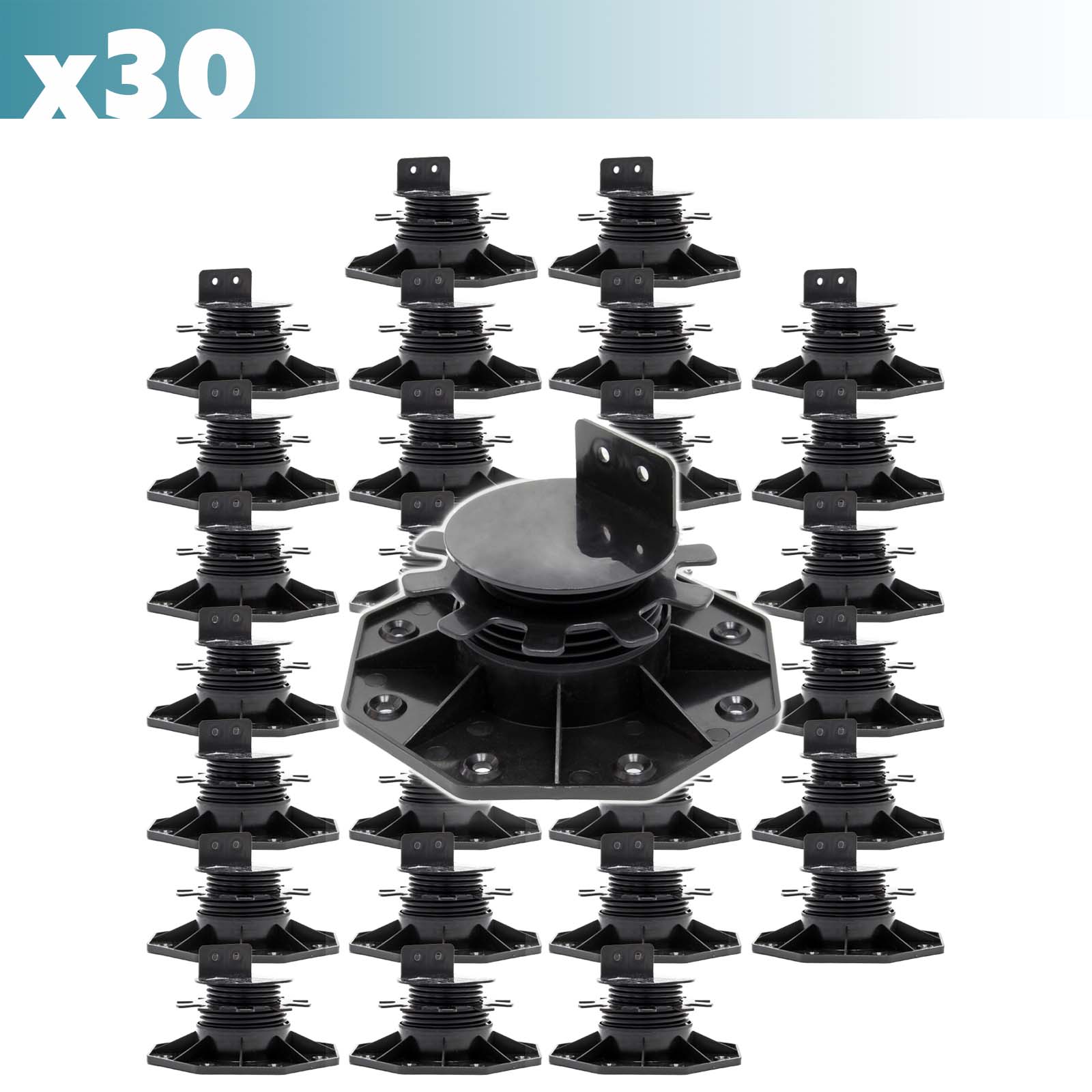 Set 30 supporti per pavimenti galleggianti, Altezza regolabile 33-64mm Max 2700 kg, Piedini Decking