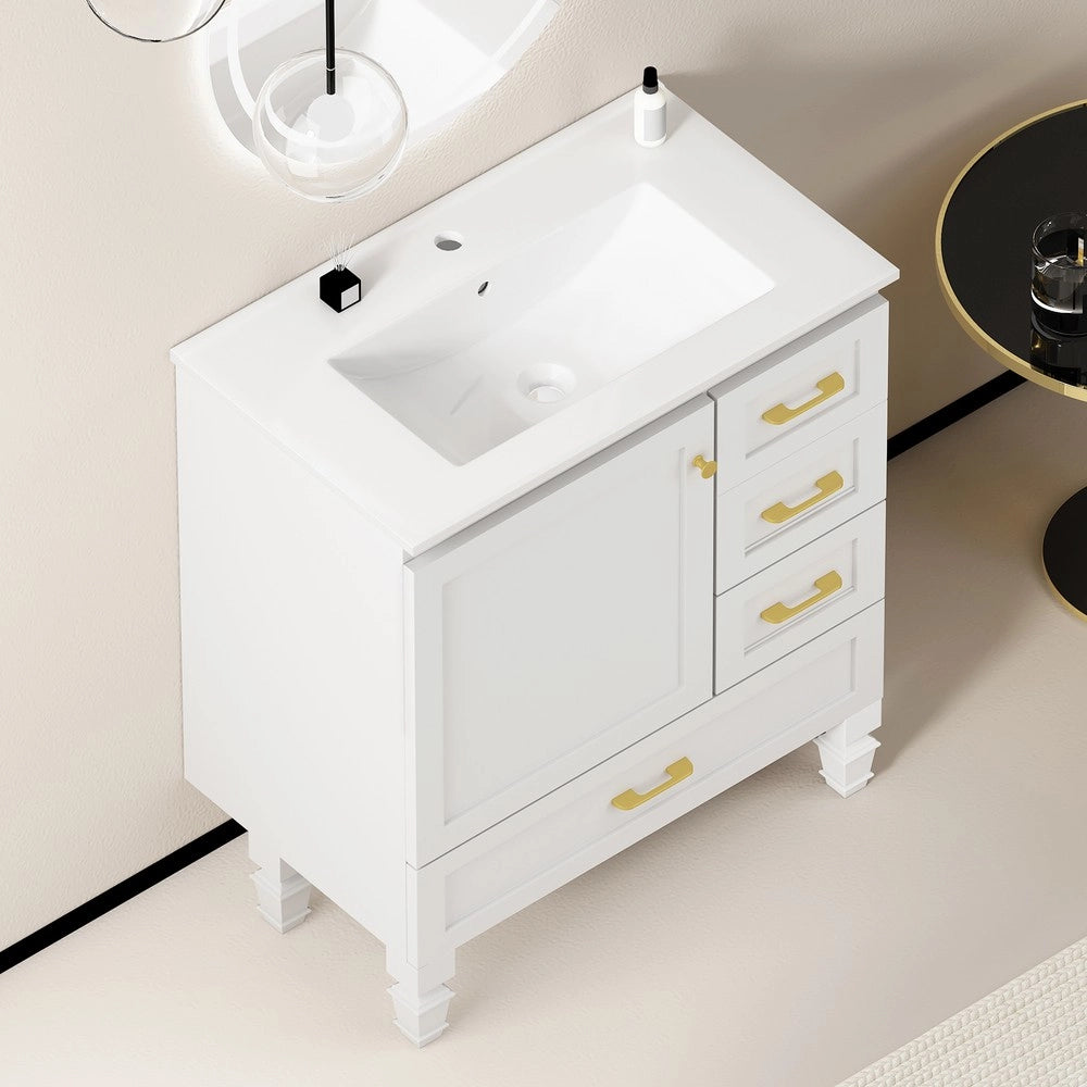 Armadietto Bagno 75 cm ¨C Xylo ¨C Bianco, 1 Anta, 3 Cassetti