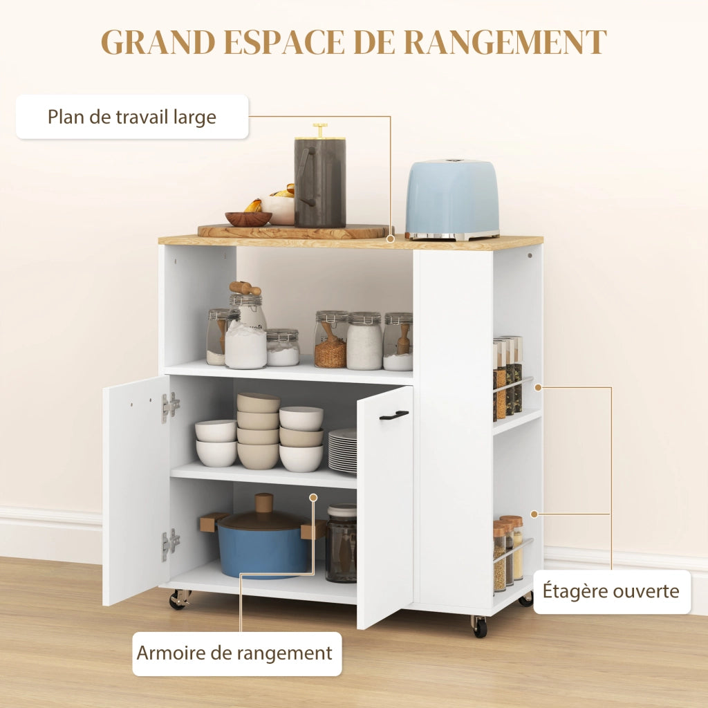 Tavolo da cucina con ruote e ripiano regolabile ¨C zephmum ¨C 75x40x80,5 cm bianco