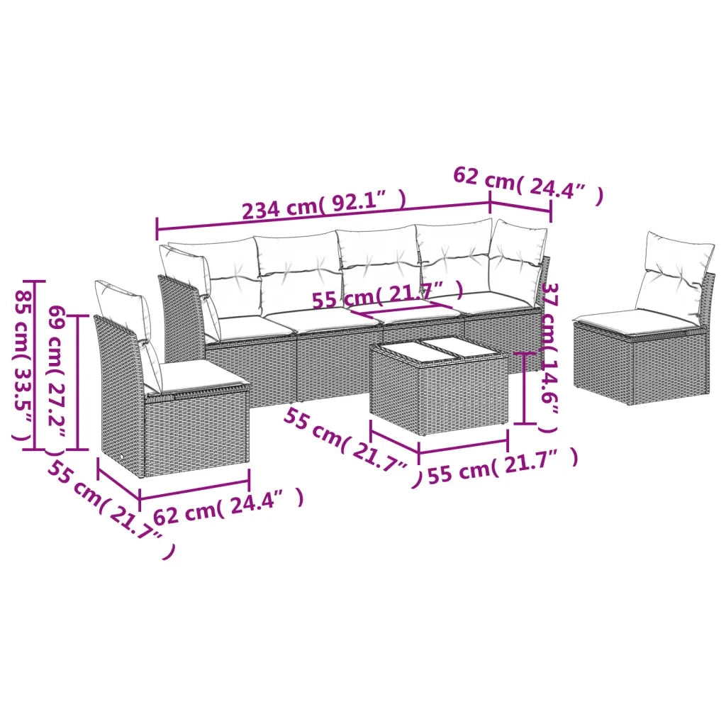 Set Divani da Giardino 7 pz con Cuscini Grigio in Polyrattan 3249219