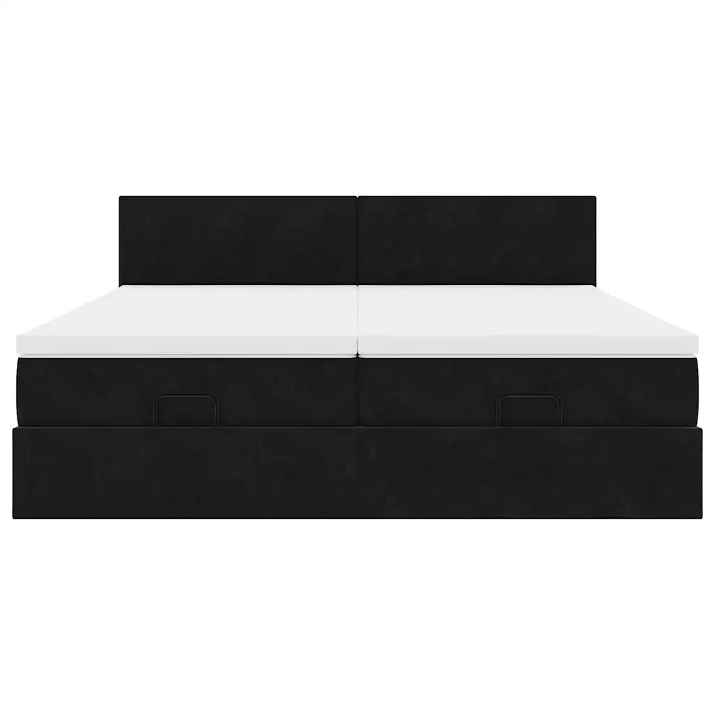 Struttura Letto Pouf con Materassi Nero 180x200 cm in Velluto