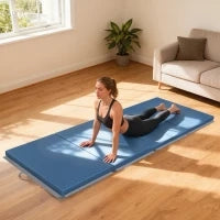 Tappetino fitness pieghevole in 4 con maniglie e rivestimento sintetico 240 x 120 x 5 cm Blu chiaro