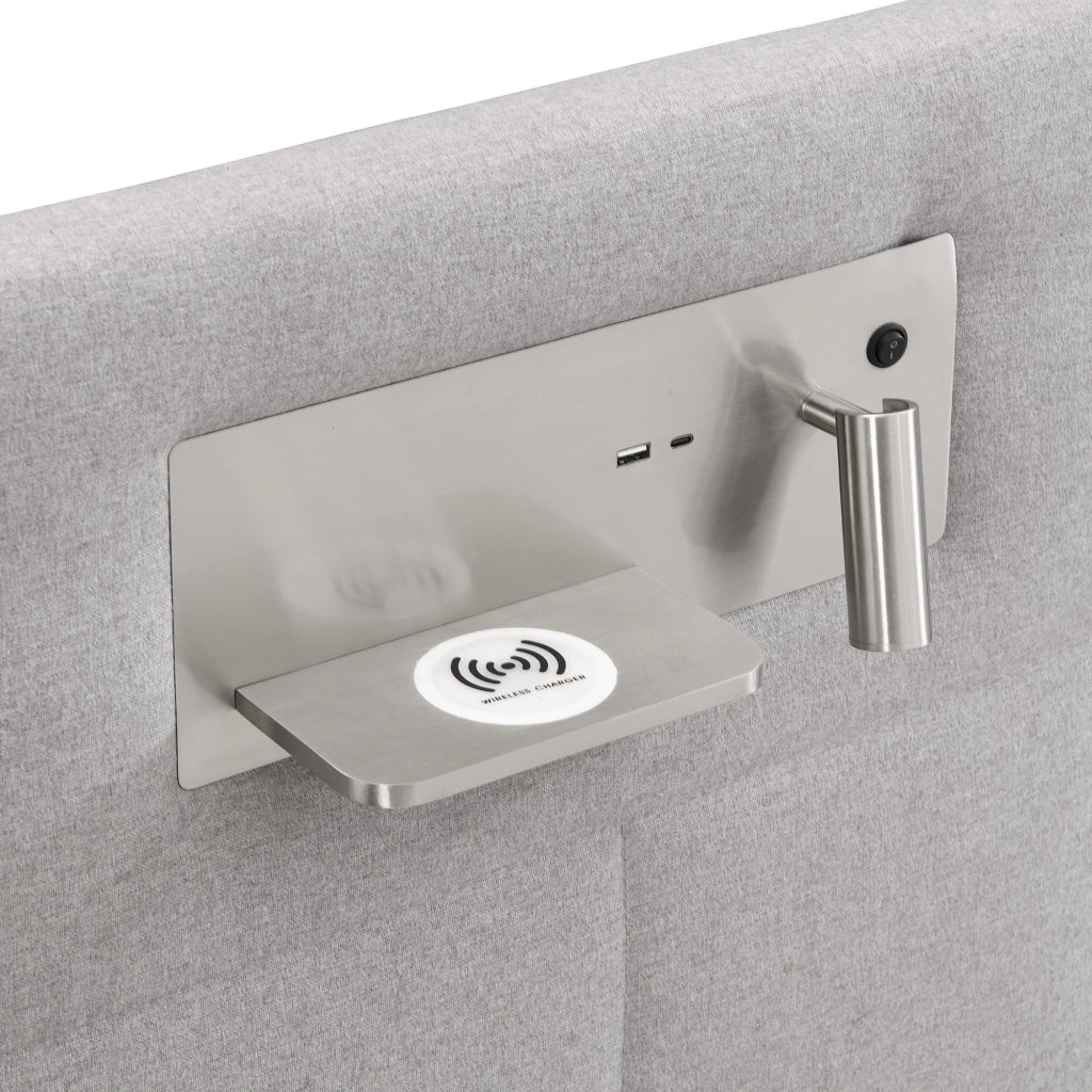 Letti contenitori 180x200 cm; USB e ricarica wireless; lino grigio (Senza materasso)