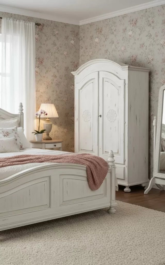 Armadio 2 porte shabby legno bianco consumato 125x61x200 - Mobili 2G
