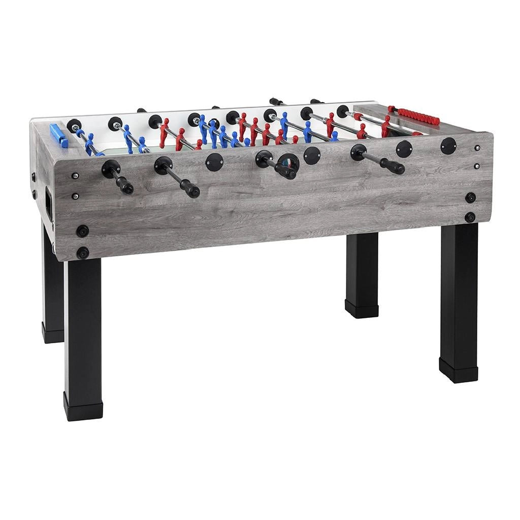 Calciobalilla G-500 rovere-grigio aste rientranti piano gioco corto in vetro