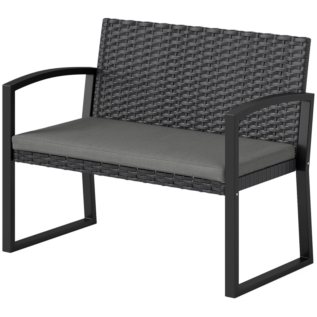 Panchina da Giardino 2 Posti ¨C Minimal ¨C Resina Polyrattan Grigio e Nero 103x58x78cm
