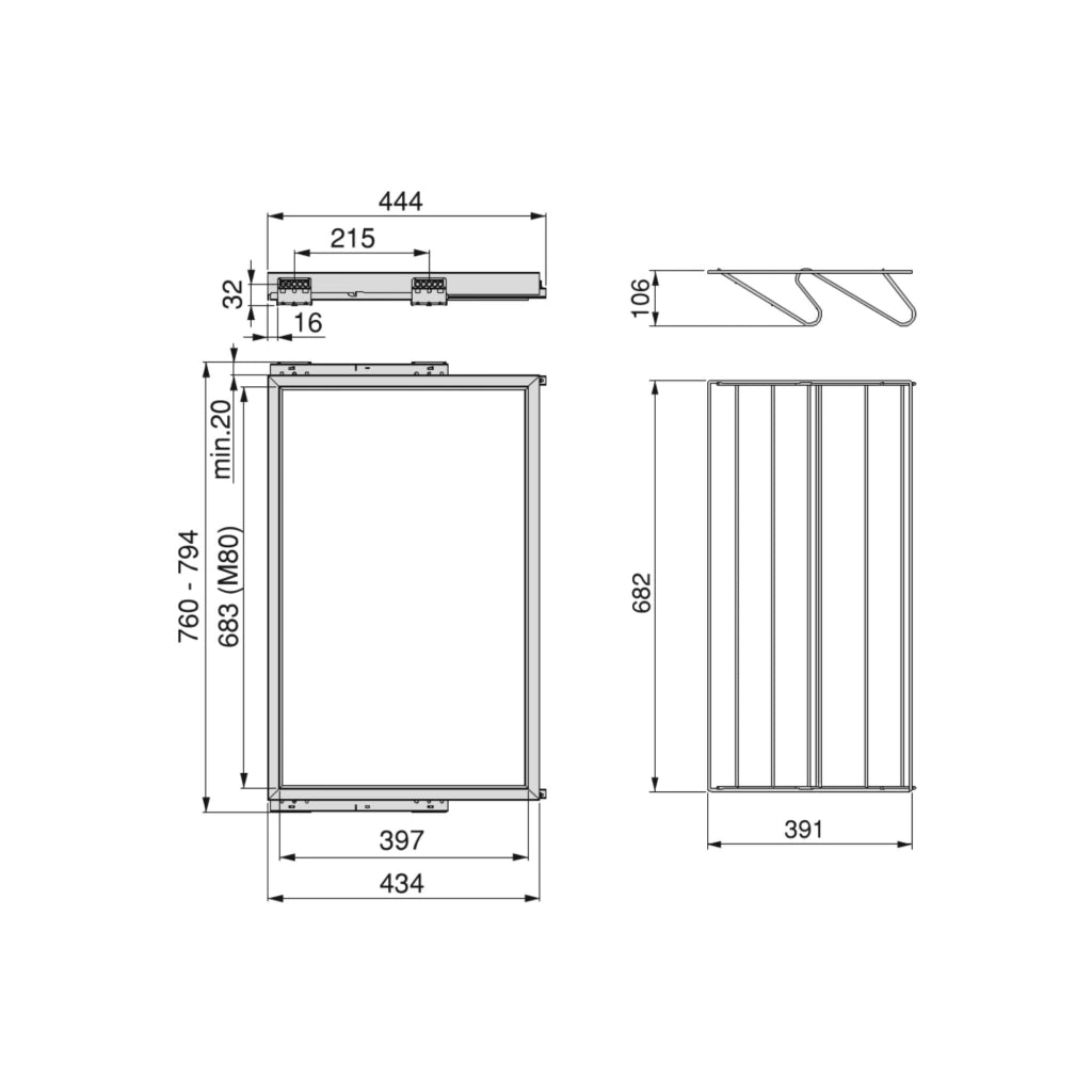 Kit Cassetto Portascarpe e Telaio per Armadio 800 mm in Alluminio e Plastica Emuca Nero
