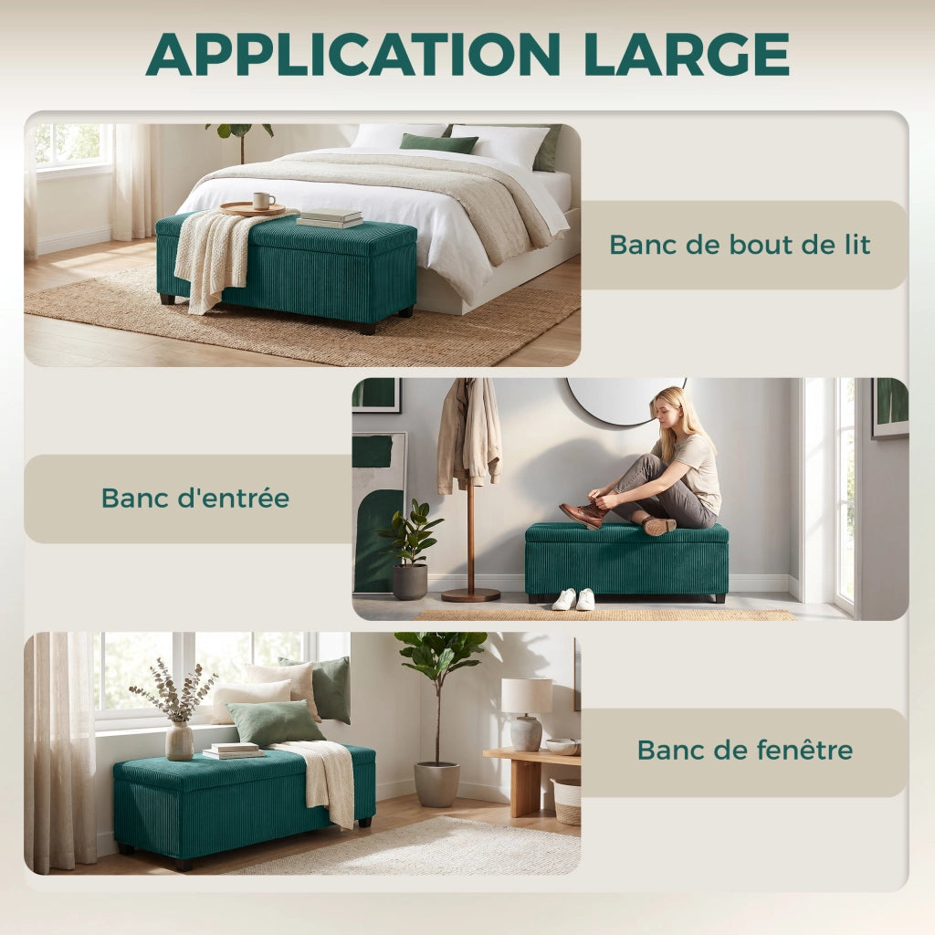 Pouf contenitore con coperchio in velluto ¨C zephmum ¨C verde 112x42x40 cm